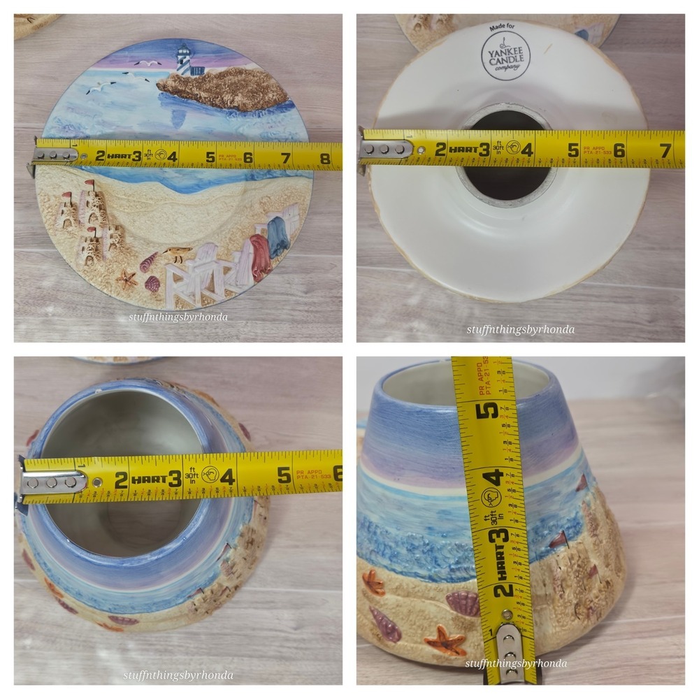 Yankee Candle Lighthouse Sandcastle Beach Ceramic LG Jar Topper Shade With Plate - Picture 9 of 10